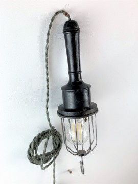 Ancienne lampe baladeuse bois 1920 1930 noire ebene