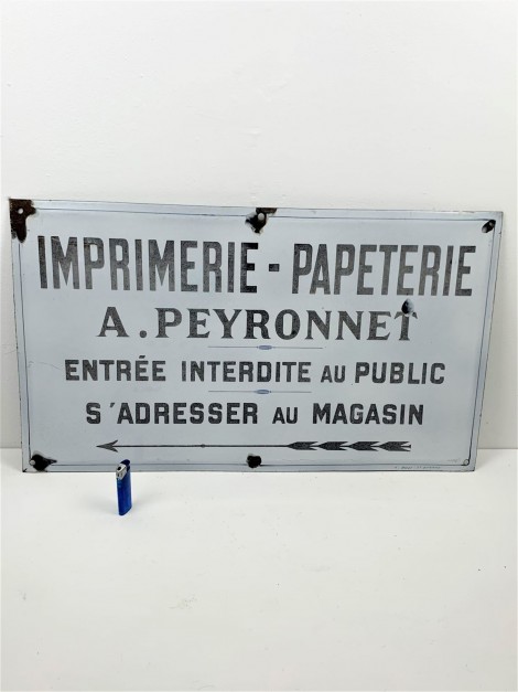 Imprimerie Papeterie PEYRONNET SAINT ETIENNE 1900 plaque émaillée