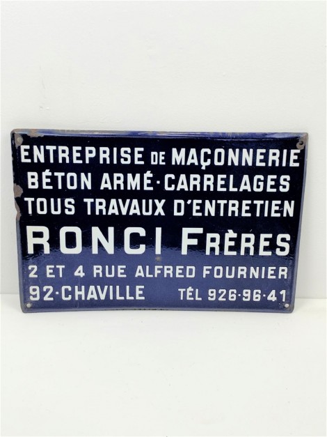 BETON ARME  PLAQUE EMAILLEE 1960 CHAVILLE RONCI FRERES