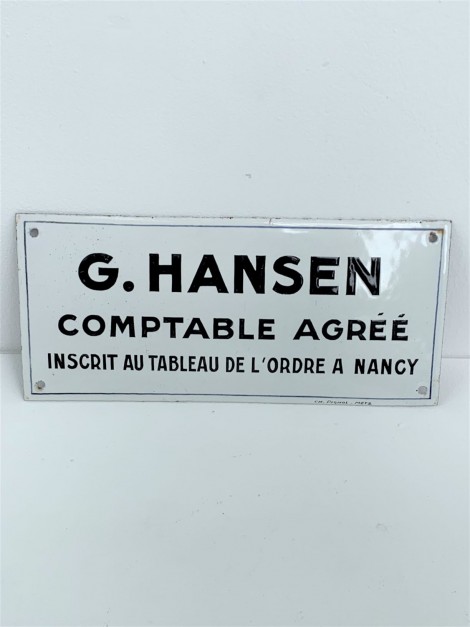 HANSEN G COMPTABLE  NANCY METZ PLAQUE EMAILLEE 1930