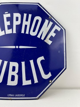 PLAQUE TELEPHONE PUBLIC Emaillerie LABORDE  1930