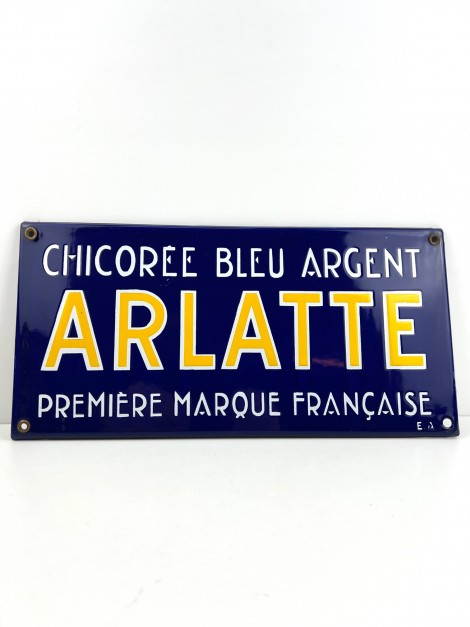 ARLATTE CHICOREE BLEAU ARGENT PLAQUE EMAILLEE  SUPER ETAT EMAILLERIE ALSACIENNE 1930