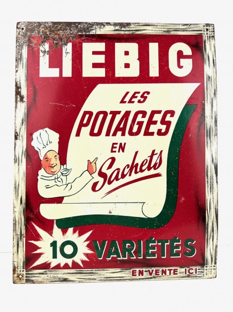 CUISINIER CHEF LIEBIG LES POTAGES EN SACHETS en VENTE ICI  TOLE LITHOGRAPHIEE  par ME PARIS  34.5 / 27 CM