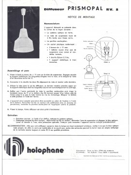 HOLOPHANE  suspension en verre RV2 PRISMOPAL 1972  Ø 24 CM